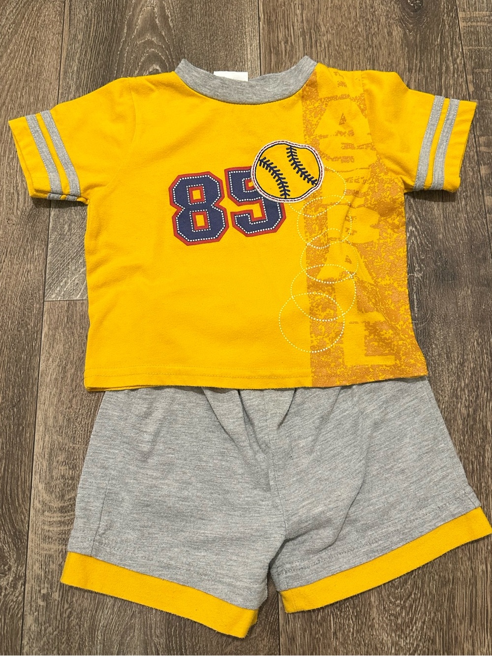 Kids Yellow & Gray Baseball Tee and Shorts Set